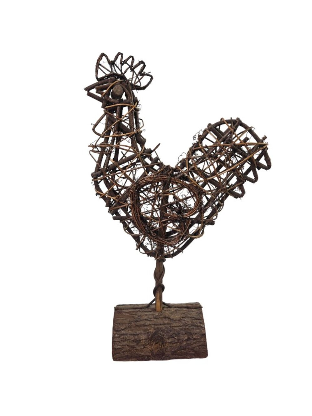 Chicken Rooster Twig Sculpture 19 Inch Vine Art Vintage Farmhouse Decor 1980s